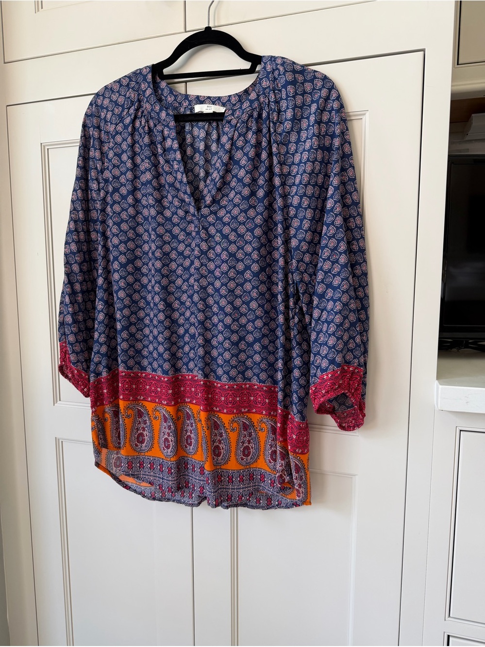 b new york Navy Tunic with Pink and Orange Paisley Border
